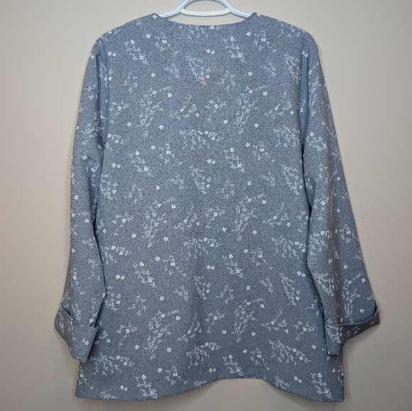 Vintage Image 18W Plus Light Blue Denim Style Floral Blazer Women - Picture 2 of 10